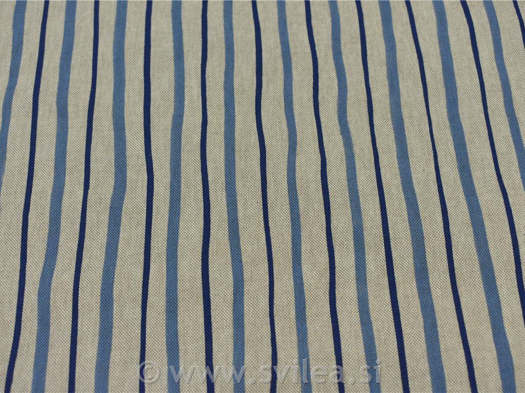 Dekorativno blago - valovite modre črte na natur