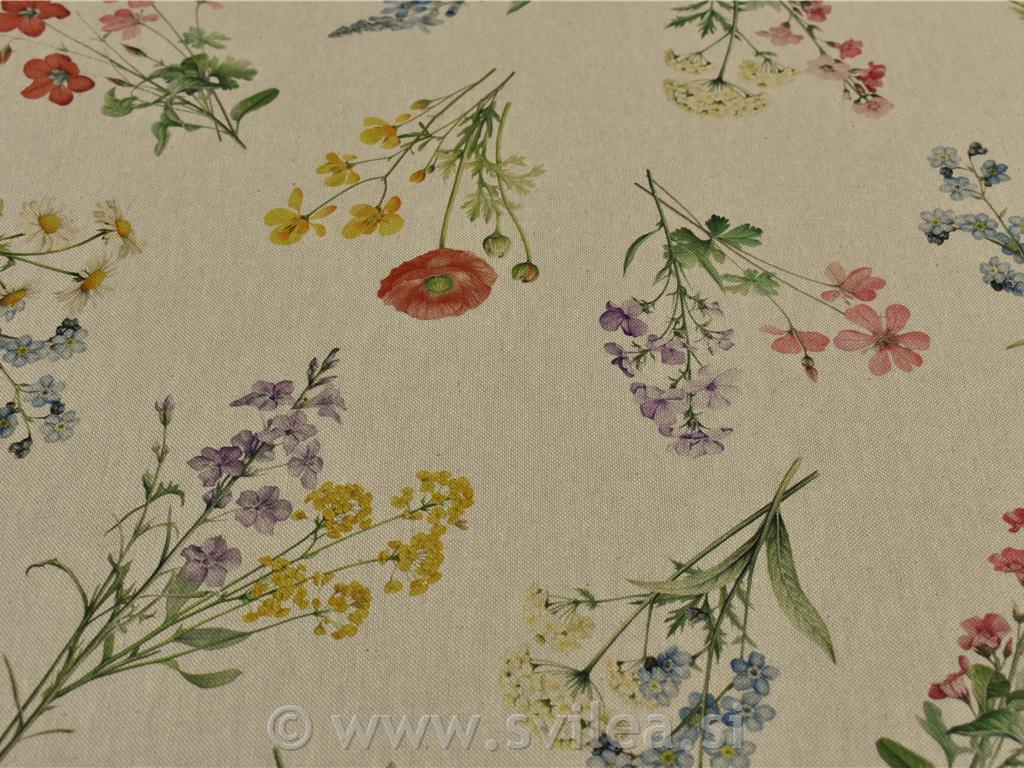 Dekorativno blago - razni barvni šopki na natur