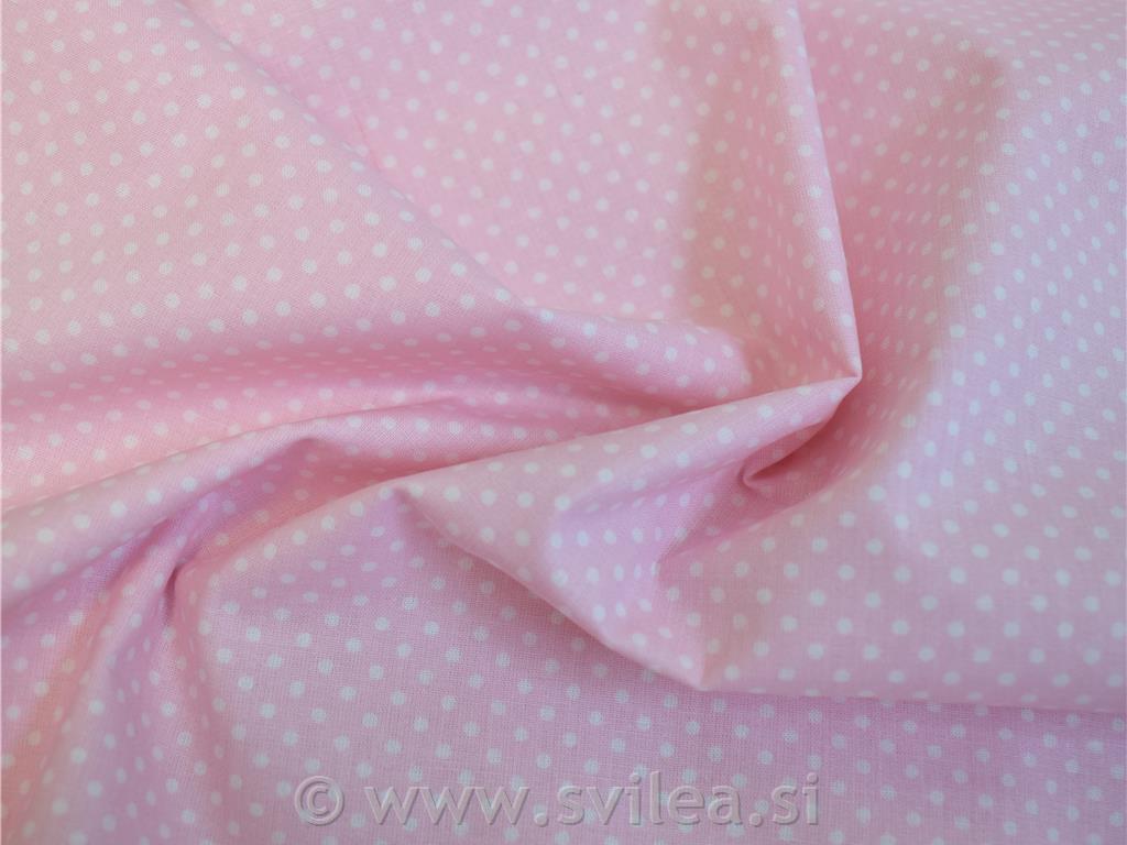 Poplin - bele drobne pike na nežno roza osnovi