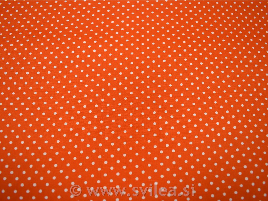 Poplin - bele drobne pike na oranžni osnovi