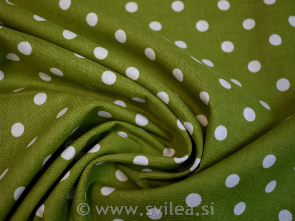 Poplin - bele pike na olivno zeleni osnovi