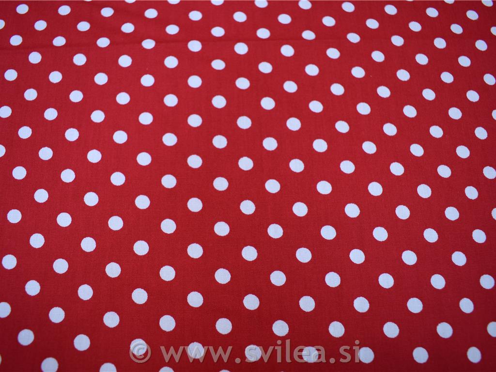Bombažno platno - bele pike na rdeči osnovi