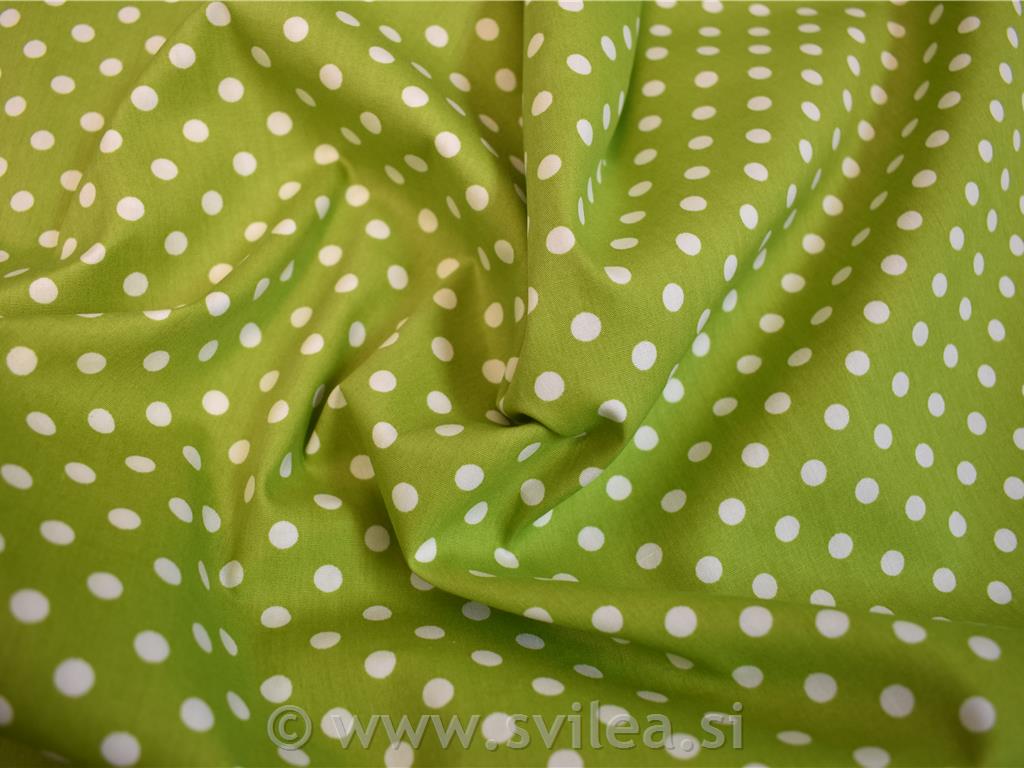 Poplin- bele pike na živo zeleni osnovi