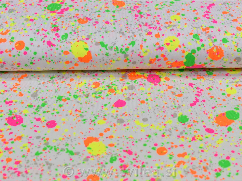 Bombažni jersey - neon brizgane packe (pink,zelene,oranž,rumene) na beli
