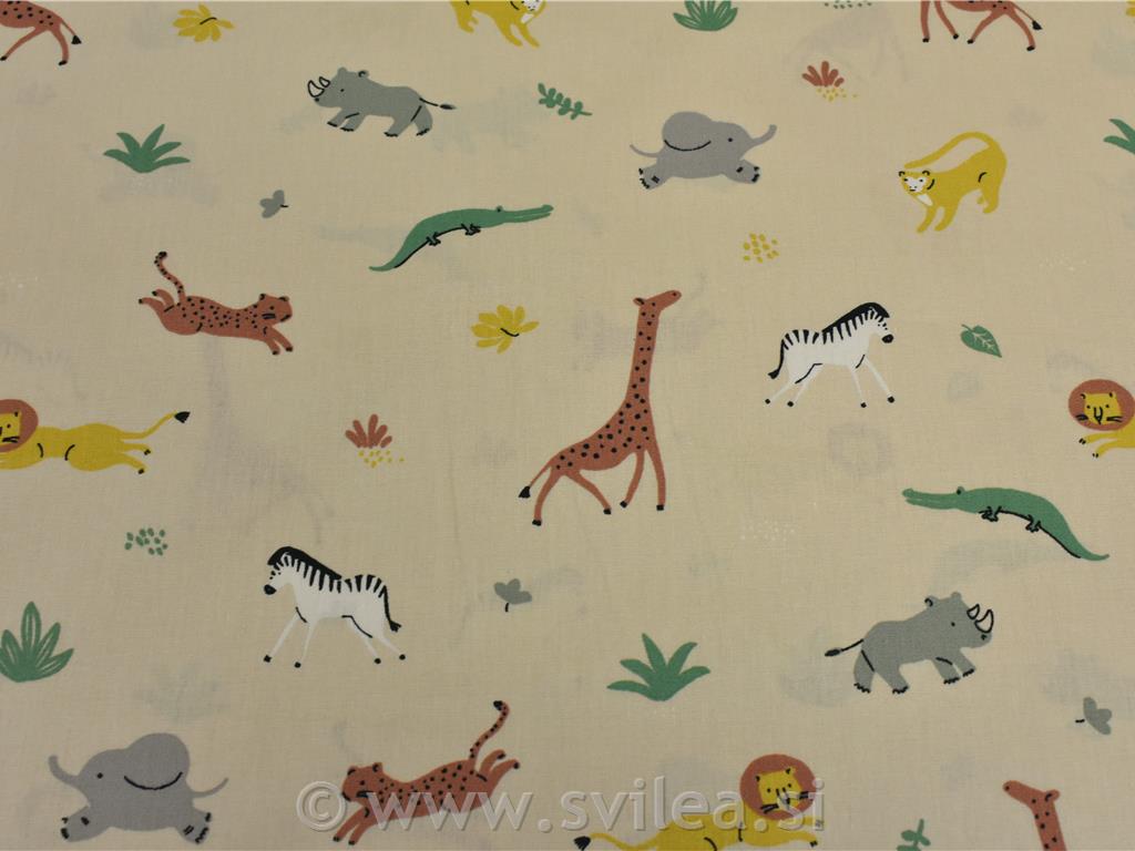 Poplin - safari živali na bež