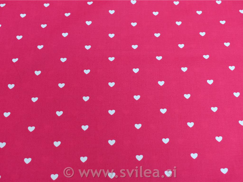 Poplin - beli srčki na pink