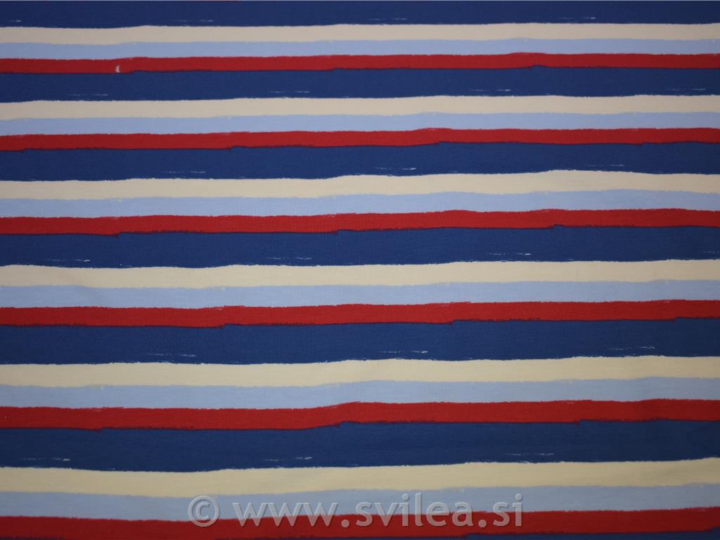 Bombažni jersey - smetana,modre,rdeče črte