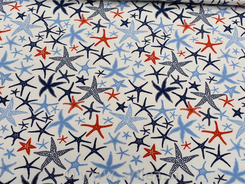 Bombažni jersey - morske zvezde na beli