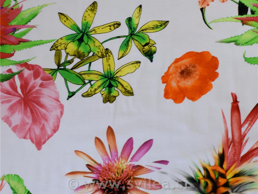 Bombažni jersey - večji cvetovi na beli