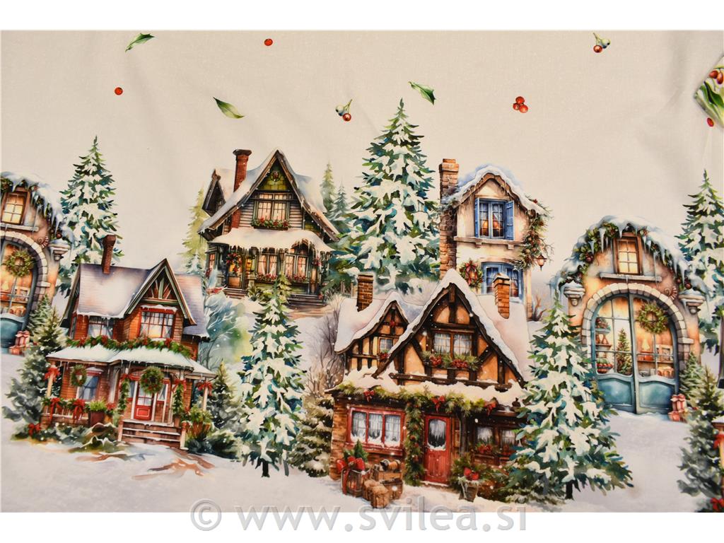 Dekorativa lažja z borduro- zasnežene praznične hiše na vanilija osnovi