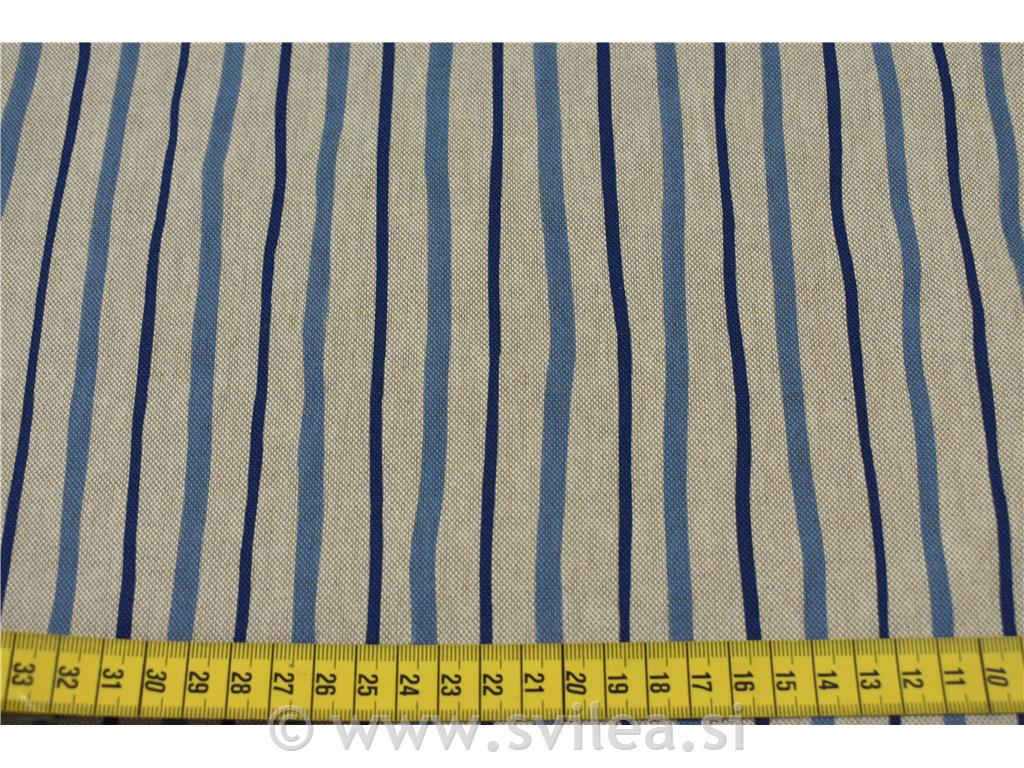 Dekorativno blago - valovite modre črte na natur