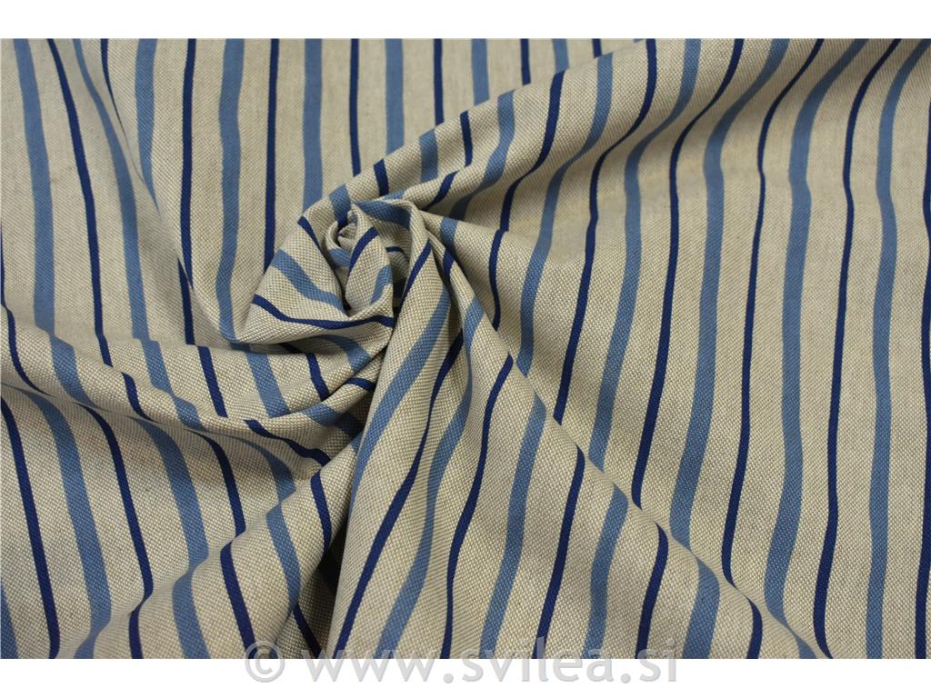 Dekorativno blago - valovite modre črte na natur