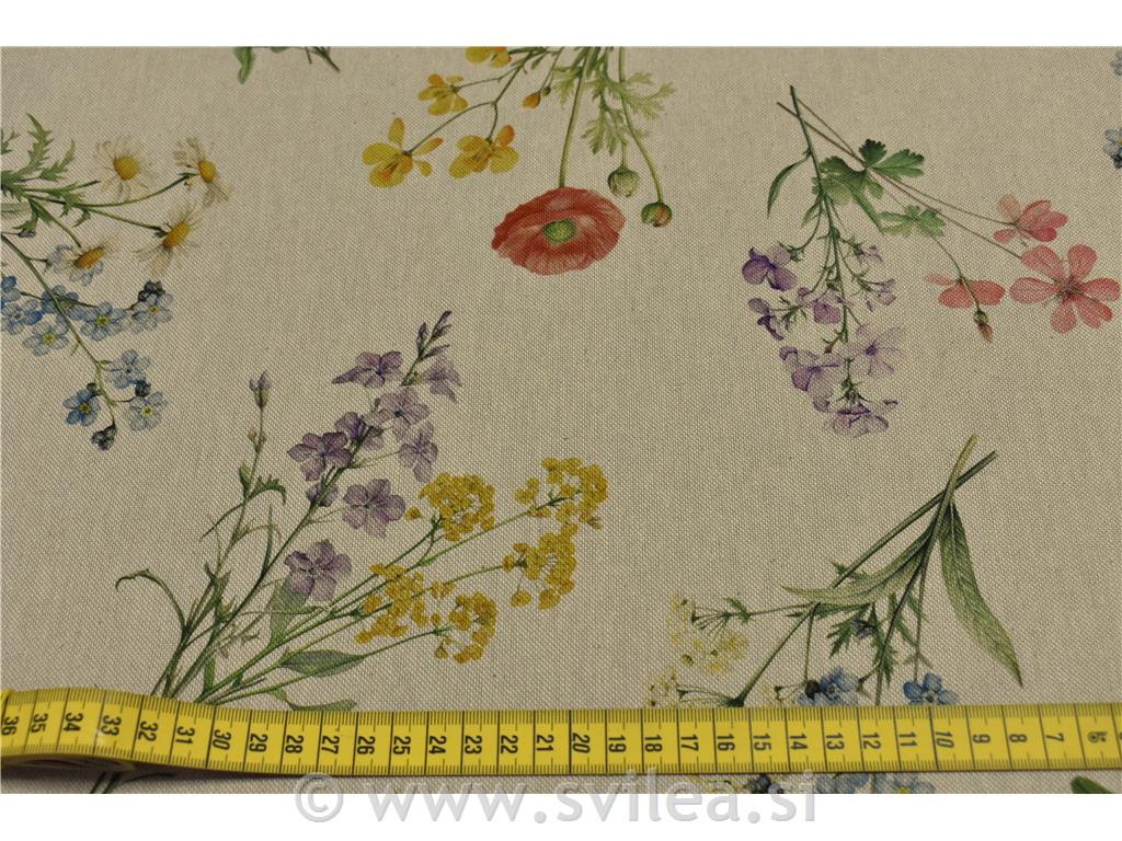 Dekorativno blago - razni barvni šopki na natur