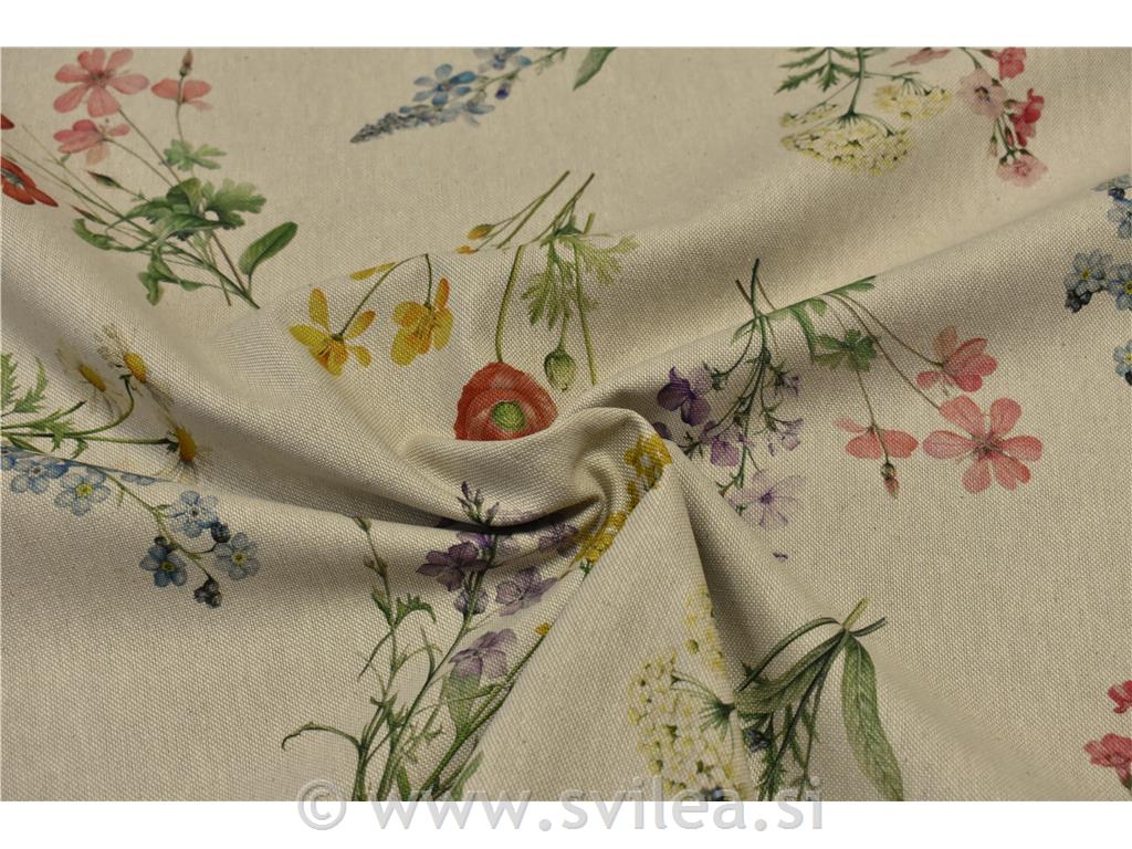 Dekorativno blago - razni barvni šopki na natur