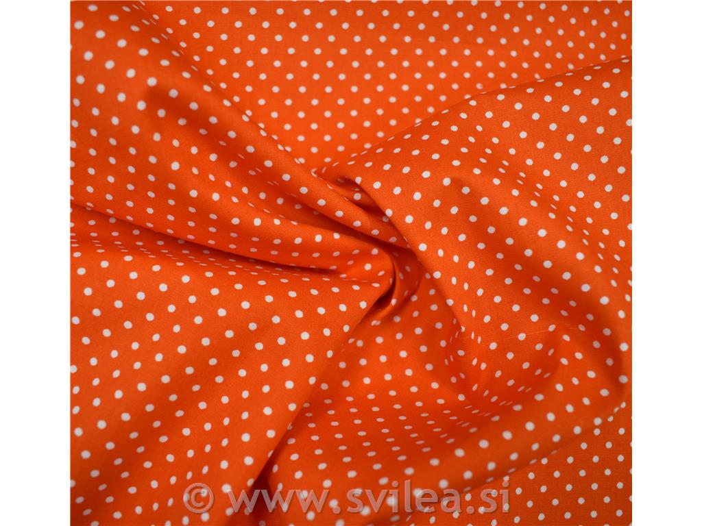 Poplin - bele drobne pike na oranžni osnovi