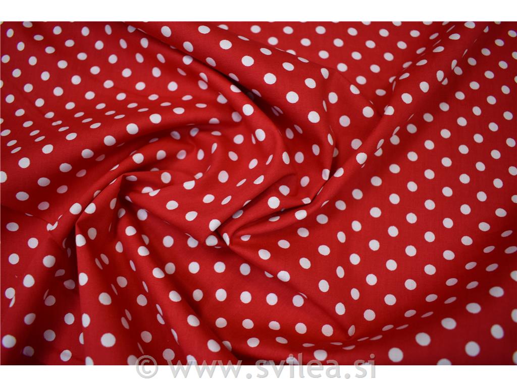 Bombažno platno - bele pike na rdeči osnovi