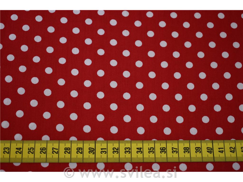Bombažno platno - bele pike na rdeči osnovi