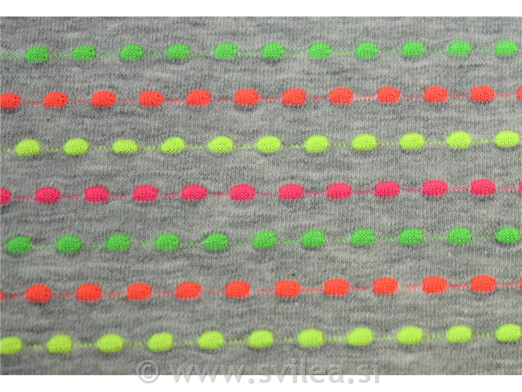 Bombažni jersey - neon pike na melanž sivi