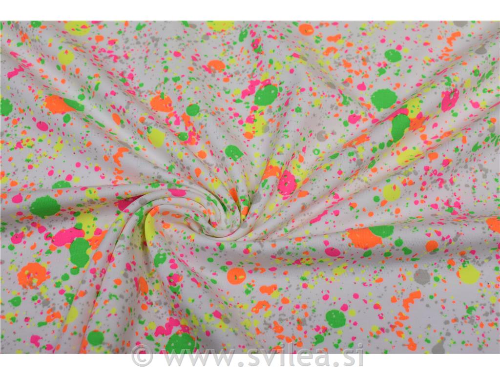 Bombažni jersey - neon brizgane packe (pink,zelene,oranž,rumene) na beli