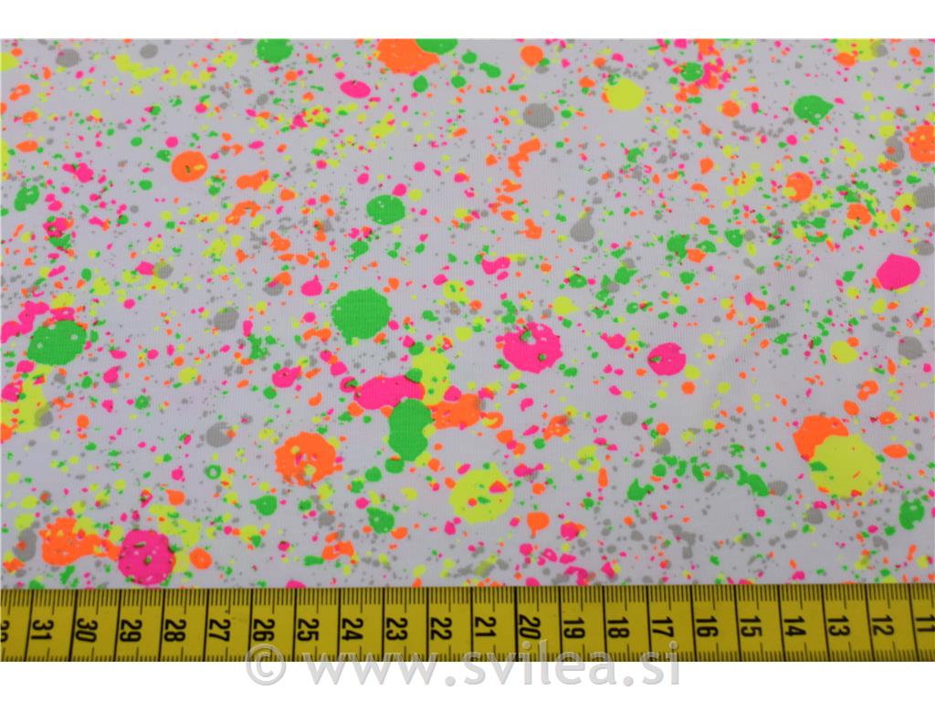 Bombažni jersey - neon brizgane packe (pink,zelene,oranž,rumene) na beli