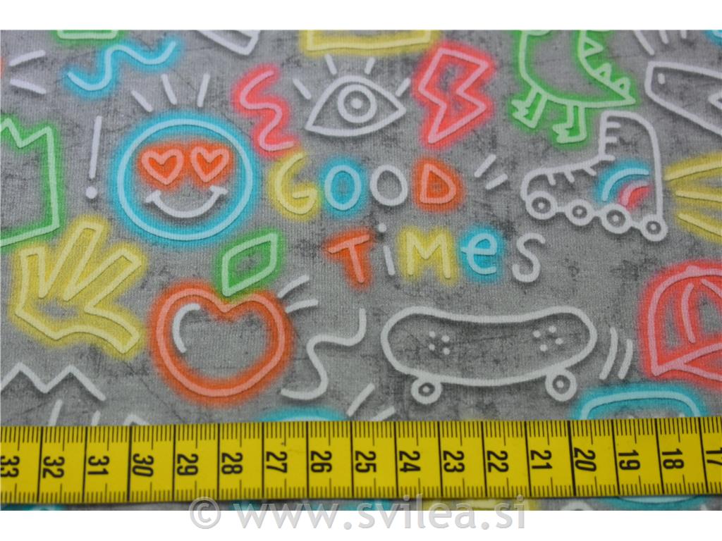 Jersey digital - barvne čačke (doodle) na svetlo sivi