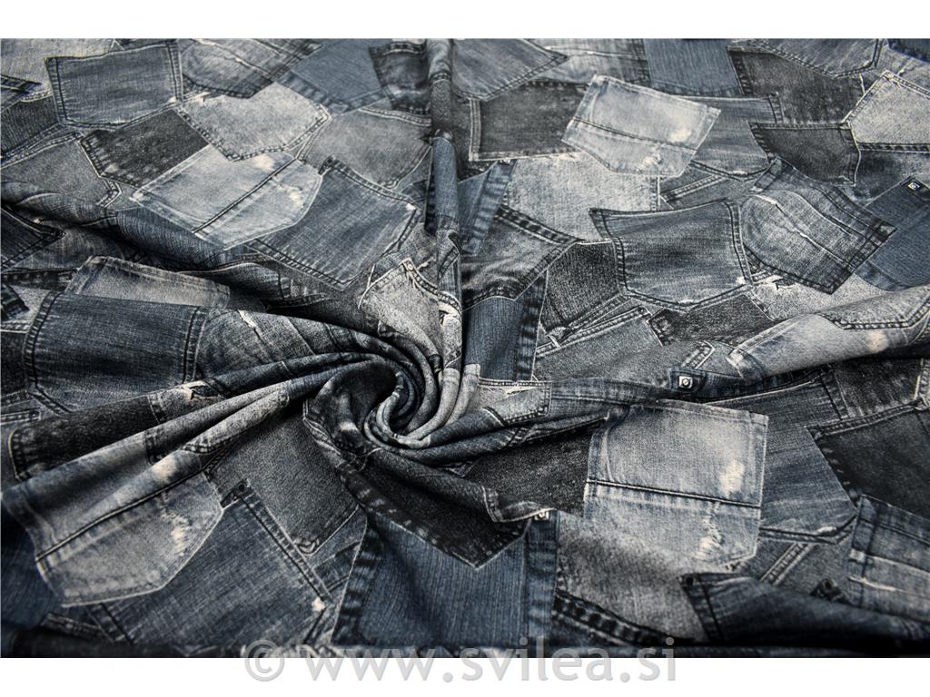 Jersey digital - jeans žepi v temno modri barvi