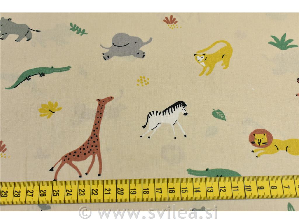 Poplin - safari živali na bež