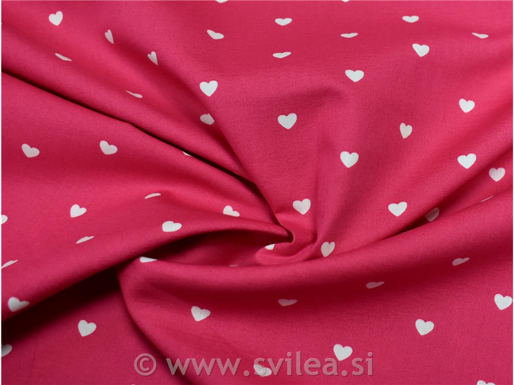 Poplin - beli srčki na pink