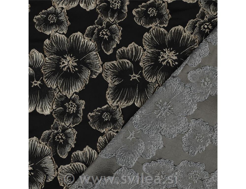 Jacquard - bleščeče drap rože na črni