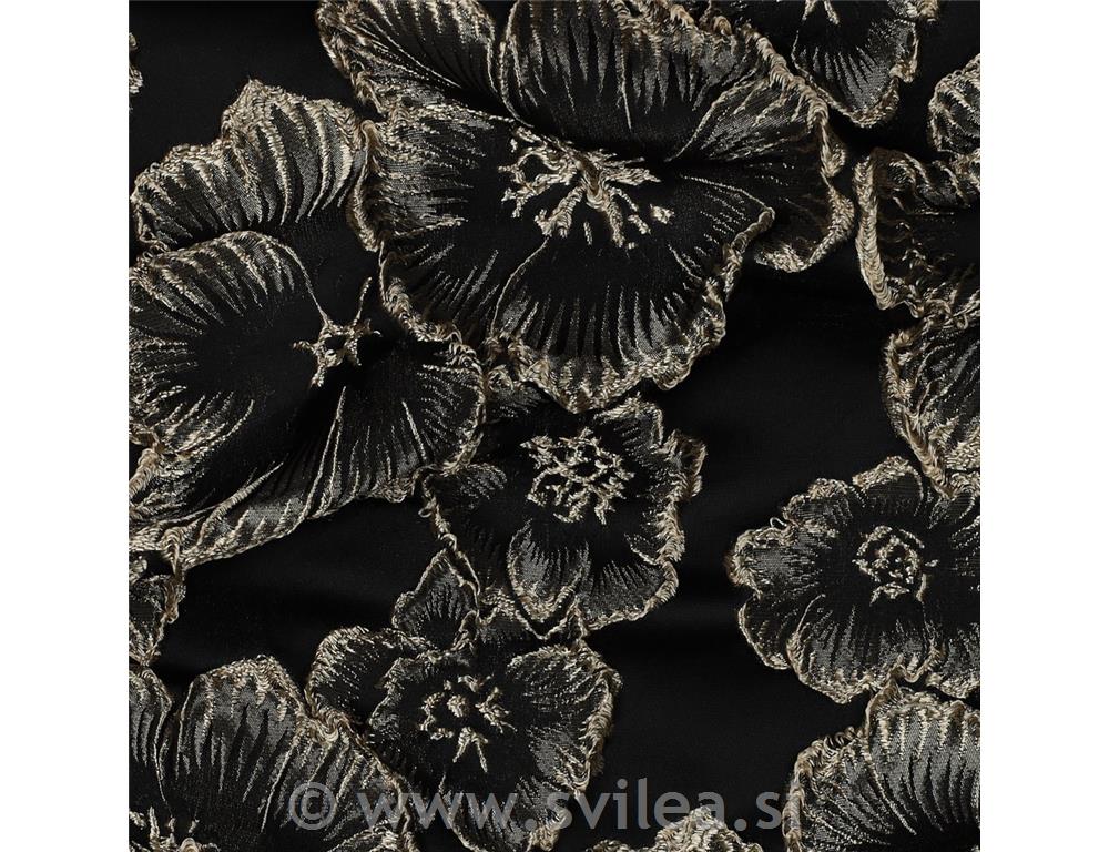 Jacquard - bleščeče drap rože na črni