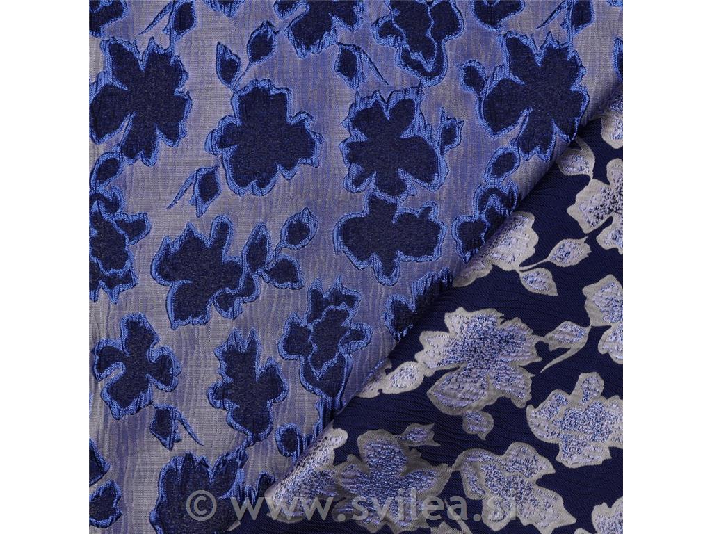 Jacquard - pariško modre bleščeče rože na srebrni osnovi