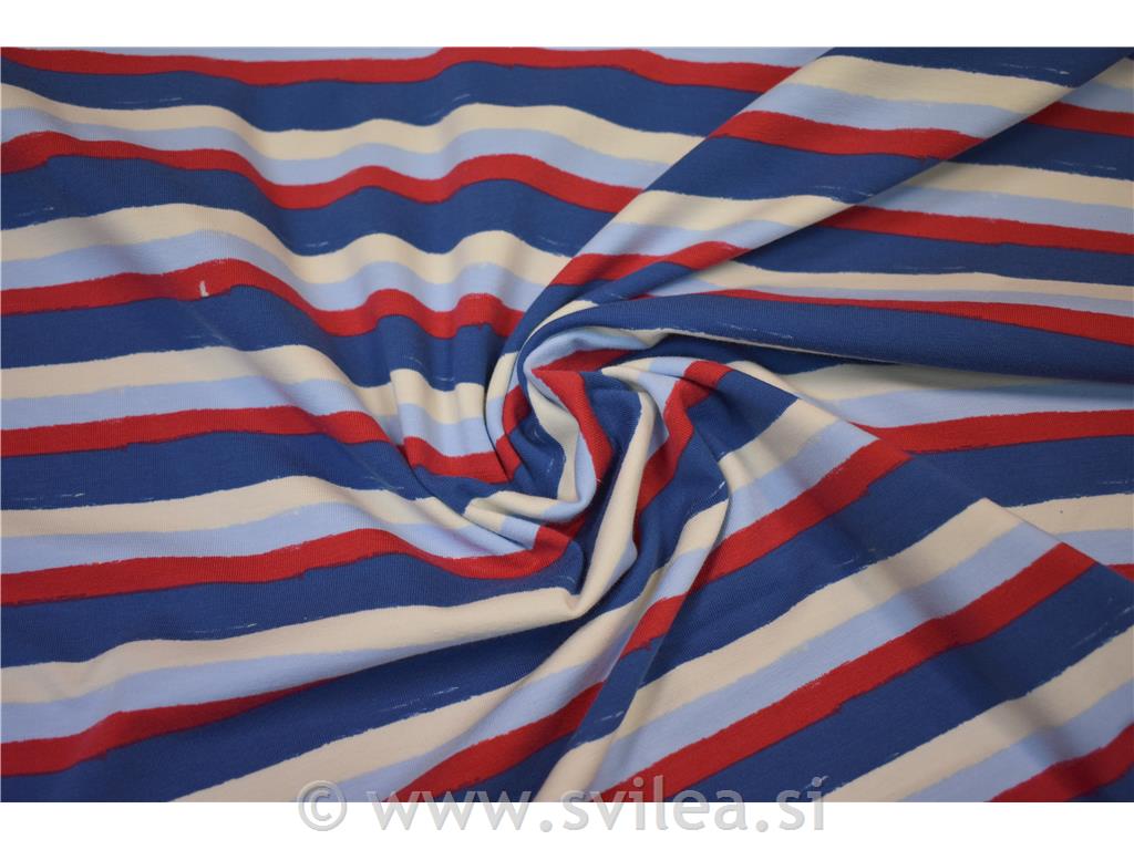 Bombažni jersey - smetana,modre,rdeče črte