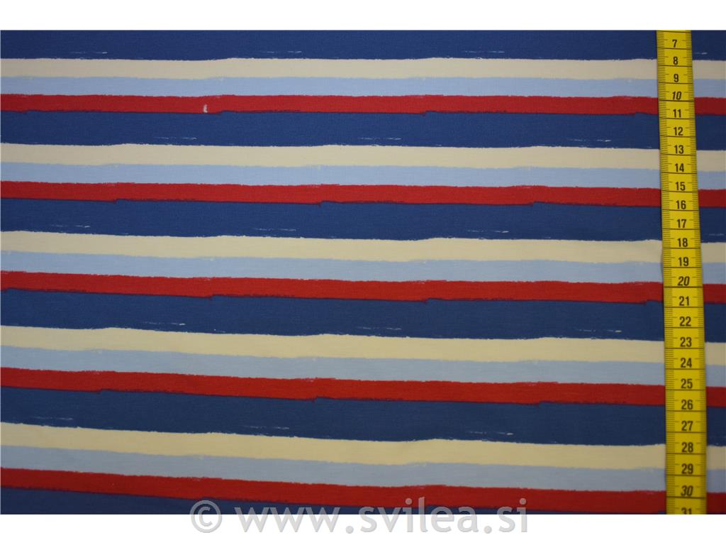 Bombažni jersey - smetana,modre,rdeče črte