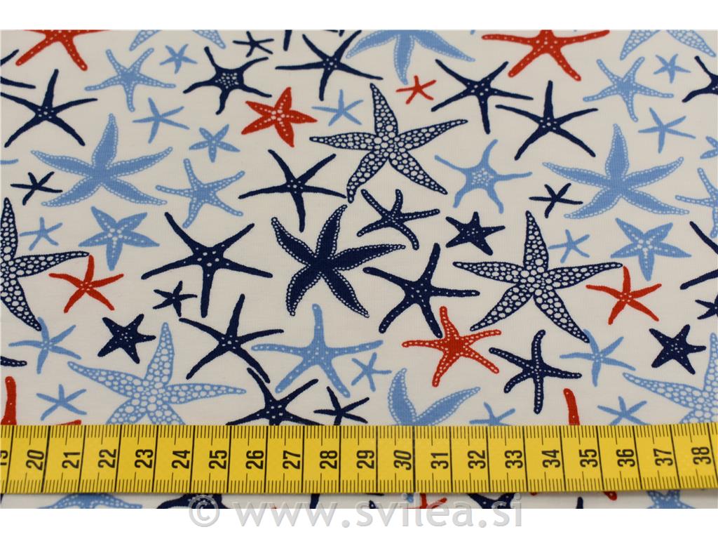 Bombažni jersey - morske zvezde na beli