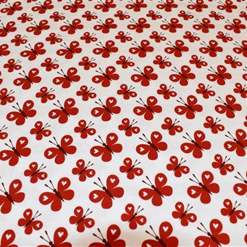 Bombažni jersey - rdeči metulji na beli osnovi