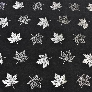 Bombažni jersey - javorjevi listi na temno sivi